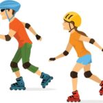man and woman roller skating isolated