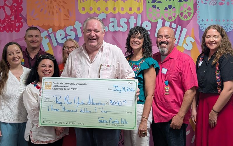 2026 Fiesta Castle Hills Committee check presentation to Roy Maas Youth Alternatives